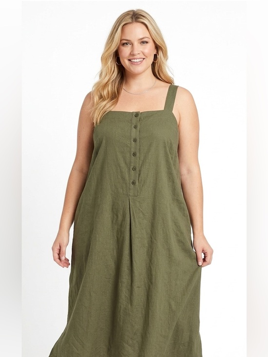 Woman Within Dresses & Skirts - 𝅺Woman Within 14W olive green linen bend maxi dress
